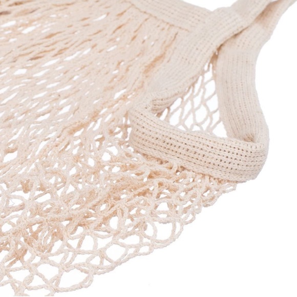 Fishnet French Market Mesh Tote Bag • Beige Cottagecore Prairie Farmhouse - Picture 5 of 6